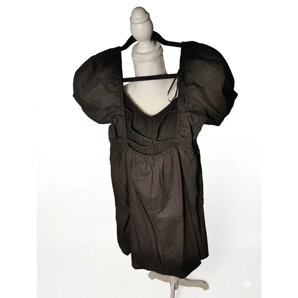 Princess Polly Womens Black Puff Sleeve Lace Up Back Mini Dress Size 6‎ Cotton
